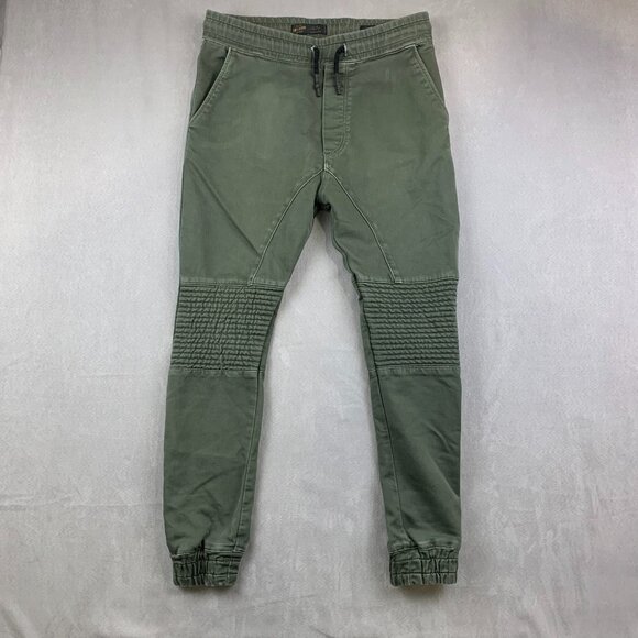 Zara Mens Pants Medium Green Moto Soft Denim Jogging Fit Tapered Outdoor Joggers - Picture 1 of 13